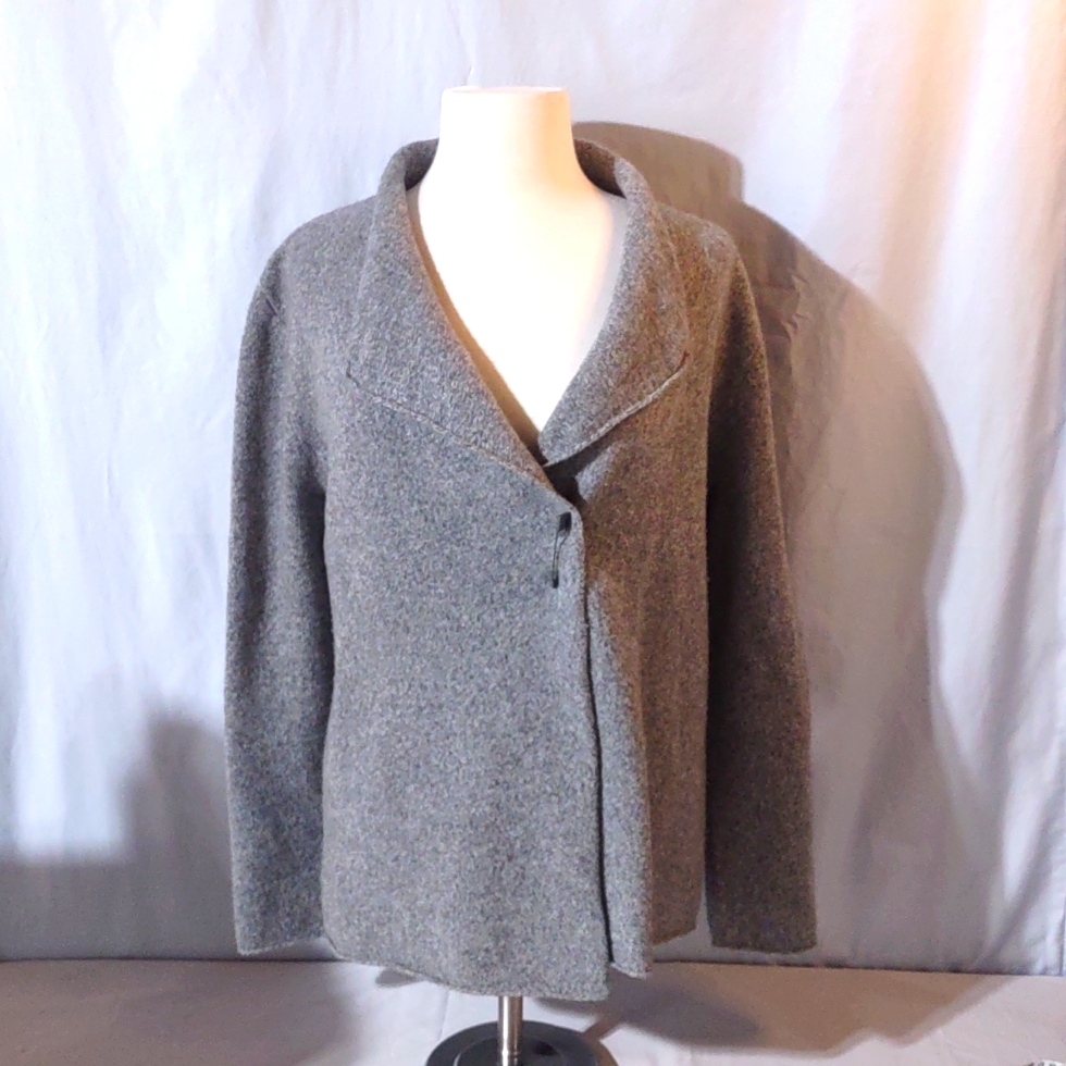 Eileen Fisher Cashmere & Lambswool Gray Heathered Cardigan Sweater Euc